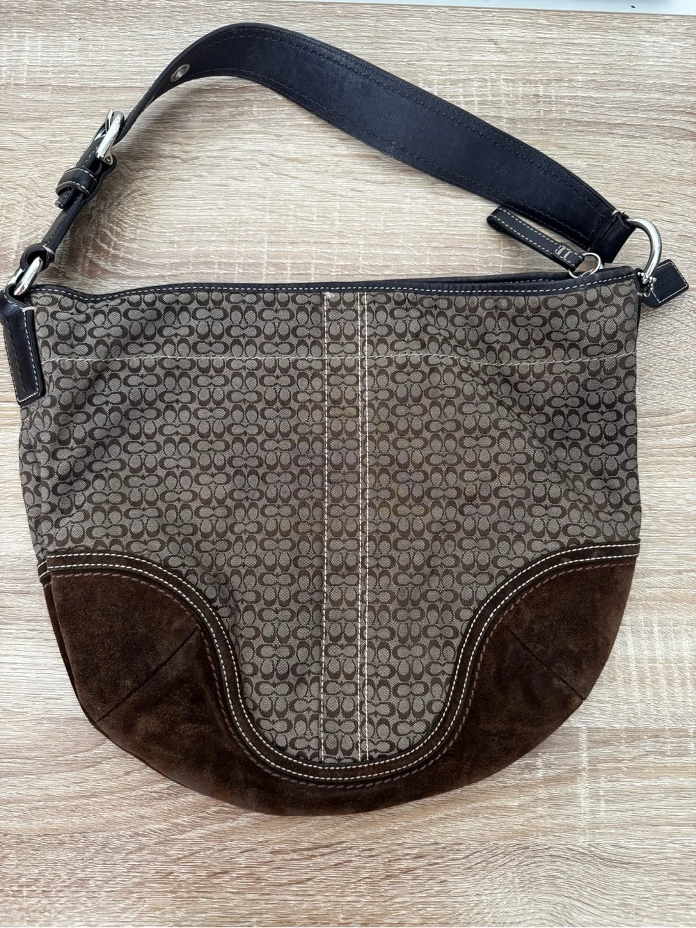 Coach Brown and Black Signature Canvas Hobo Bag